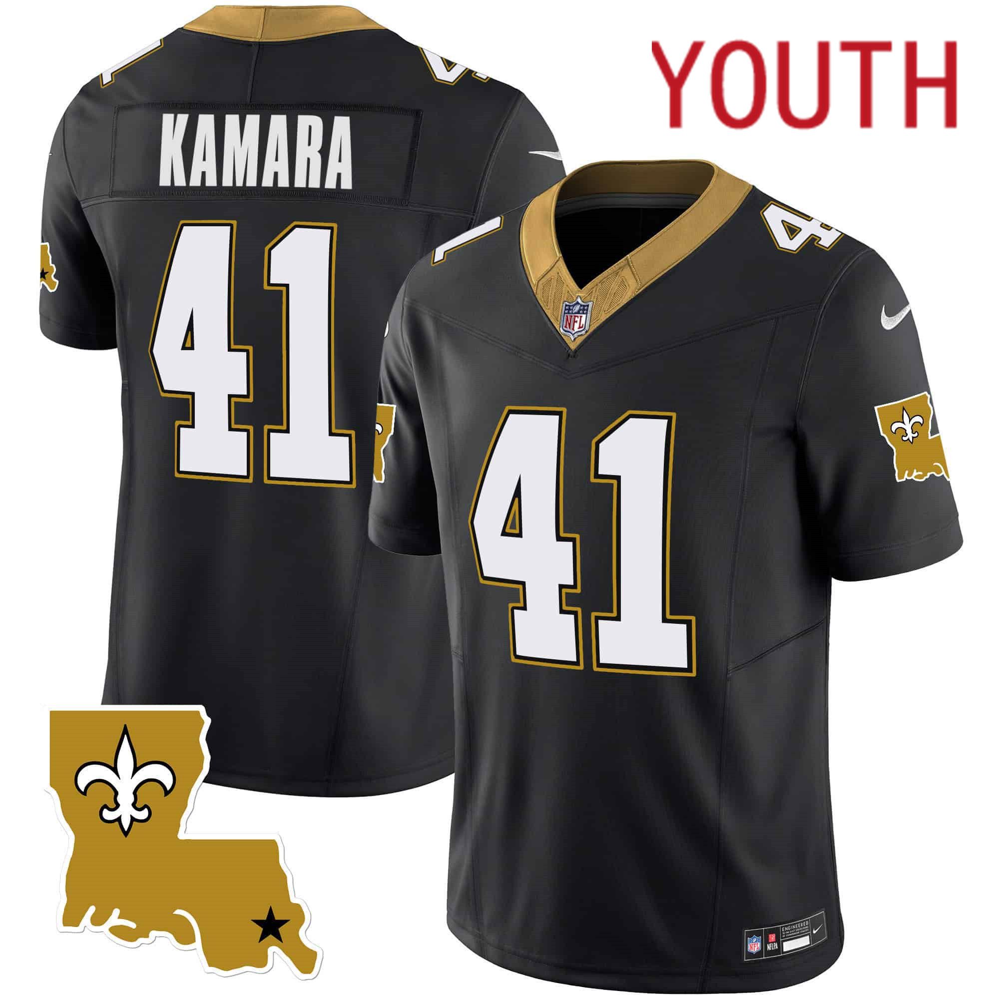 Youth New Orleans Saints #41 Kamara Black 2024 Nike 1987 Legacy Vapor Limited NFL Jersey style 1